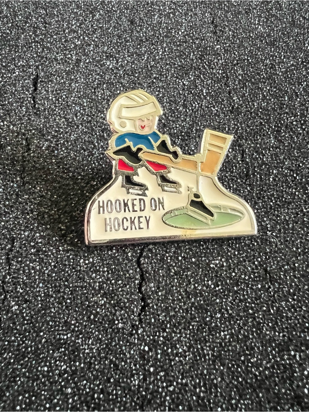 Vintage HOOKED ON HOCKEY Enamel PIN